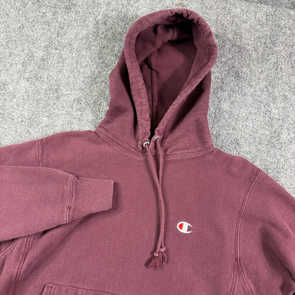 Champion Reverse Weave Hoodie Small Vintage Burgundy Pullover Fleece Logo
